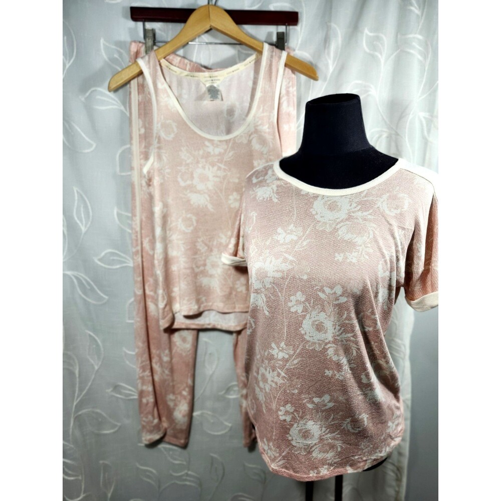 Lucky Brand Womens Small Pajama Set 3 Piece Floral Top-tank-Capris Loungewear